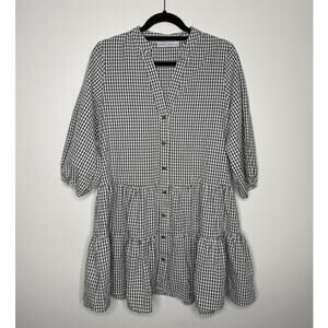 Petal & Pup Gingham Babydoll Dress Prairie Cottagecore Black White M